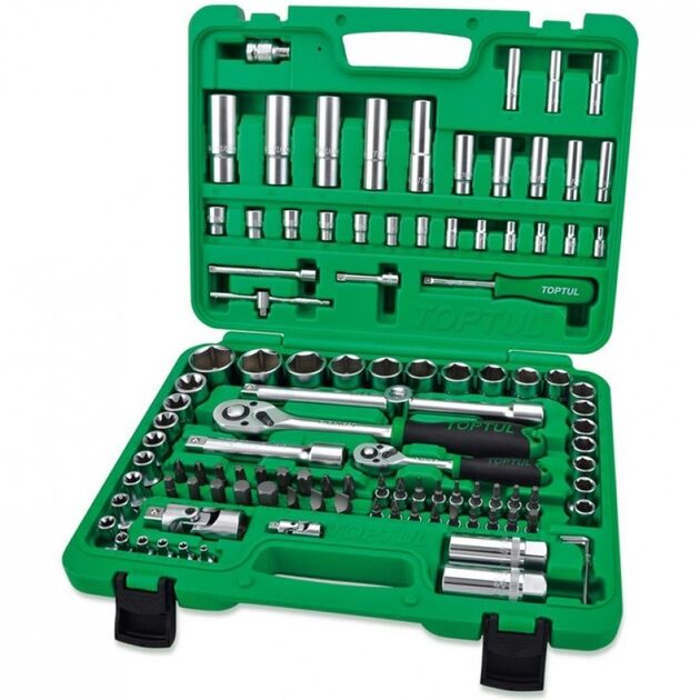 Toptul Набор головок 1/4", 1/2", рукояток и аксессуаров в пластиковом кейсе, фото  | SNABZHENIE.com.ua