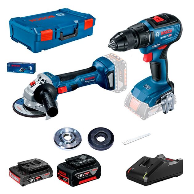BOSCH Профессиональный набор: аккумуляторная дрель/шуруповерт + аккумуляторная угловая шлифмашина, фото  | SNABZHENIE.com.ua