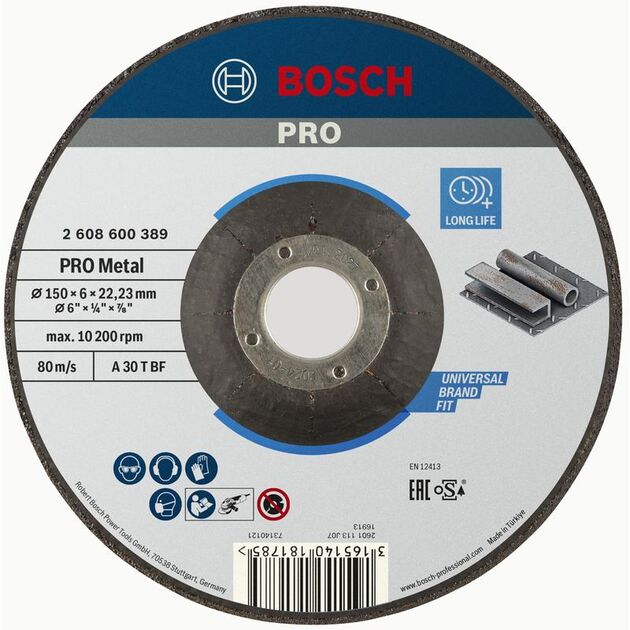 BOSCH Армированный шлифовальный диск PRO Metal для небольших угловых шлифмашин, диаметр отверстия 22,23 м, фото , изображение 4 | SNABZHENIE.com.ua