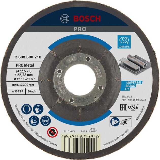 BOSCH Армированный шлифовальный диск PRO Metal для небольших угловых шлифмашин, диаметр отверстия 22,23 м, фото , изображение 2 | SNABZHENIE.com.ua