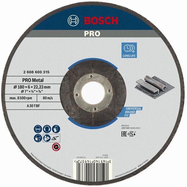 BOSCH Армированный шлифовальный диск PRO Metal для больших угловых шлифмашин, диаметр отверстия 22,23 мм,, фото , изображение 2 | SNABZHENIE.com.ua