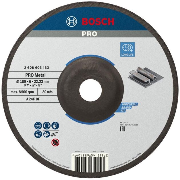 BOSCH Армированный шлифовальный диск PRO Metal для больших угловых шлифмашин, диаметр отверстия 22,23 мм,, фото , изображение 3 | SNABZHENIE.com.ua