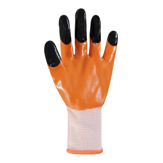 Перчатки синтетические белые с оранжево-черным нитриловым покрытием 3/4 69524 "б" р.10, фото , изображение 2 | SNABZHENIE.com.ua