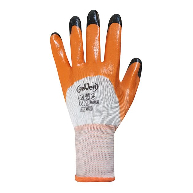 Перчатки синтетические белые с оранжево-черным нитриловым покрытием 3/4 69524 "б" р.10, фото , изображение 3 | SNABZHENIE.com.ua