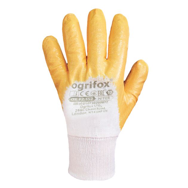 Ogrifox Перчатки хлопчатобумажные белые с желтым нитриловым покрытием 3/4 69475, фото , изображение 3 | SNABZHENIE.com.ua