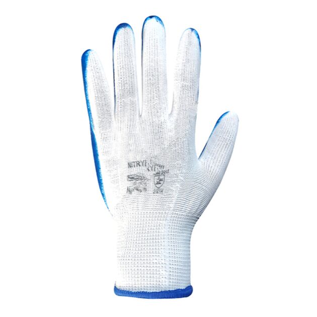 Перчатки синтетические белые с синим нитриловым покрытием NL9457 "б" р.9, фото , изображение 3 | SNABZHENIE.com.ua