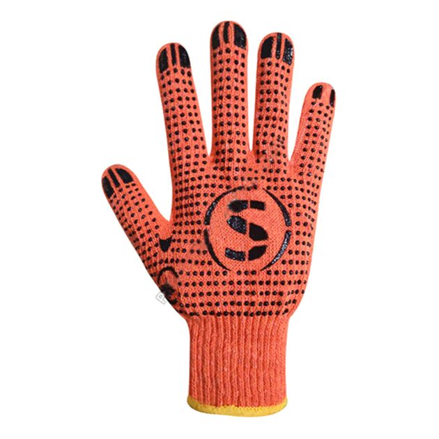 Перчатки трикотажные оранжевые с ПВХ точкой 74210 "б", фото , изображение 3 | SNABZHENIE.com.ua