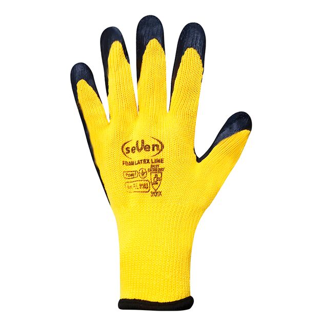 Перчатки хлопчатобумажные желтые с черным вспененным неполным Жёлто-чорныйным покрытием FLL 9103 "б, фото , изображение 2 | SNABZHENIE.com.ua