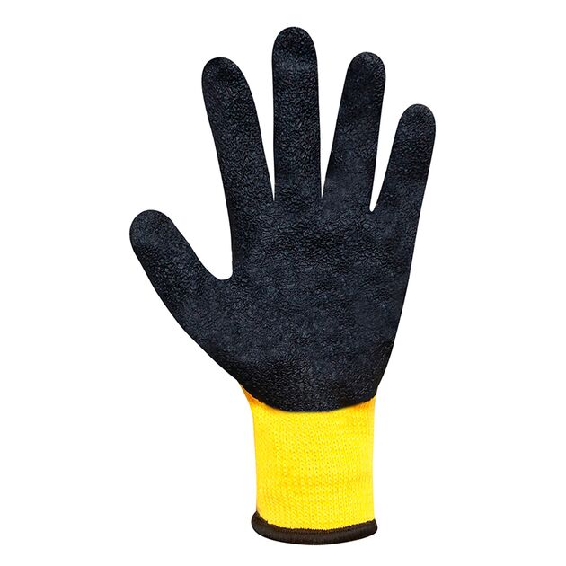 Перчатки хлопчатобумажные желтые с черным вспененным неполным Жёлто-чорныйным покрытием FLL 9103 "б, фото , изображение 3 | SNABZHENIE.com.ua