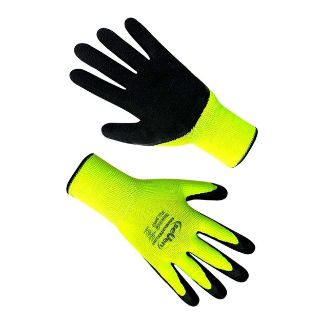 Перчатки синтетические салатовые с черным неполным вспененным латексным покрытием "б" р.10, фото  | SNABZHENIE.com.ua