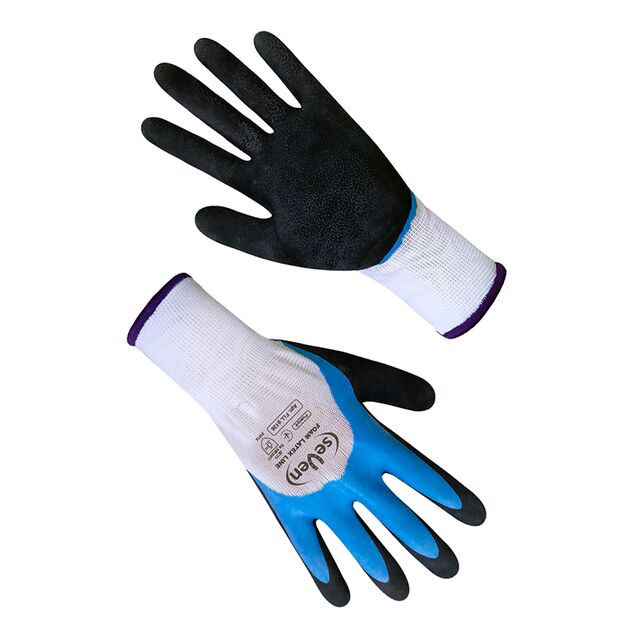 Перчатки синтетические белые с сине-черным вспененным латексным покрытием 3/4 69136 "б", фото  | SNABZHENIE.com.ua