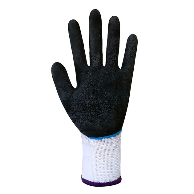 Перчатки синтетические белые с сине-черным вспененным латексным покрытием 3/4 69136 "б", фото , изображение 2 | SNABZHENIE.com.ua