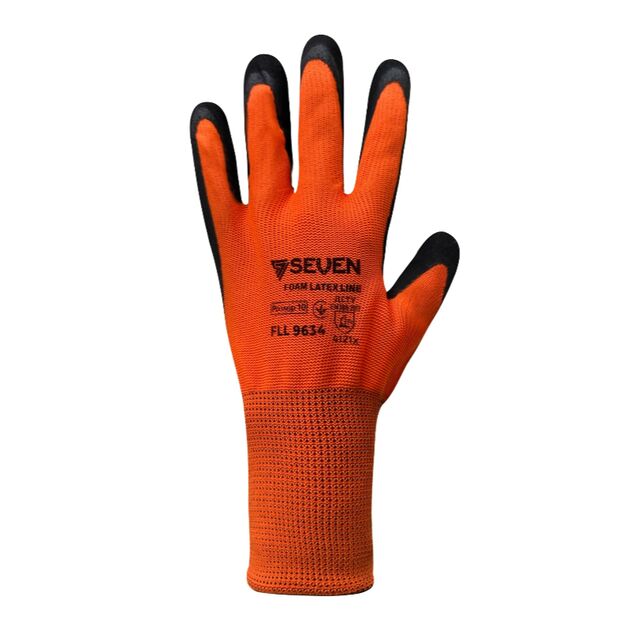 Перчатки синтетические оранжевые с черным неполным вспененным латексным покрытием FLL 9634 "б" р.10, фото , изображение 3 | SNABZHENIE.com.ua