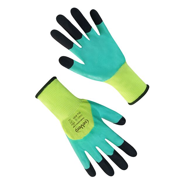 Перчатки синтетические салатовые с двойным вспененным латексным зелено-черным 3/4 покрытием "б", фото  | SNABZHENIE.com.ua