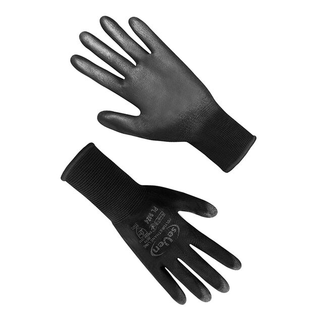 Перчатки синтетические черные с черным полиуретановым покрытием 69024 "б", 10 размер, фото  | SNABZHENIE.com.ua