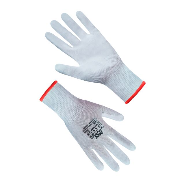 Перчатки синтетические белые с белым полиуретановым покрытием 7 размер, фото  | SNABZHENIE.com.ua