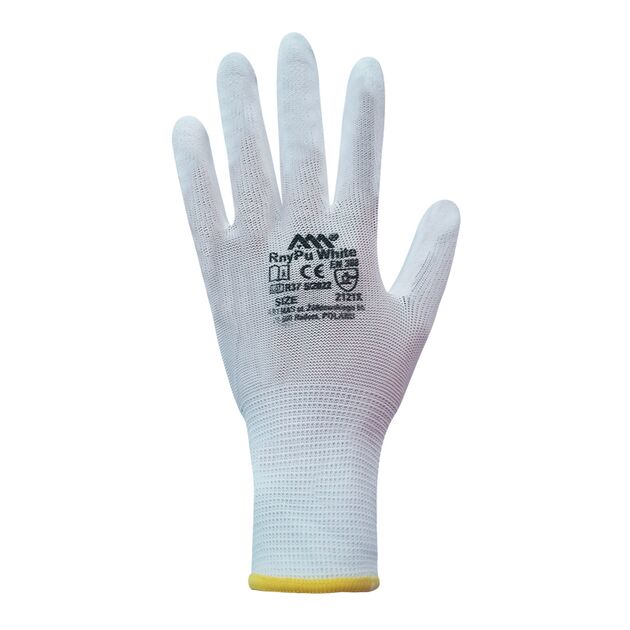 Перчатки синтетические белые с белым полиуретановым покрытием 8 размер, фото , изображение 3 | SNABZHENIE.com.ua