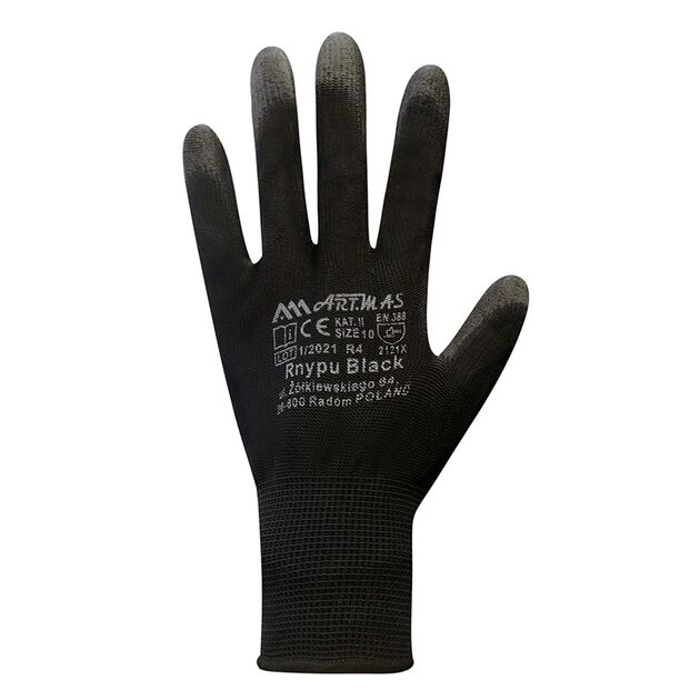 Перчатки синтетические черные с черным полиуретановым покрытием "б", р.10, фото , изображение 3 | SNABZHENIE.com.ua