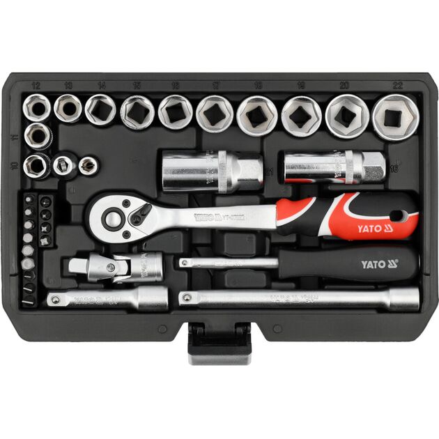 Набір головок торцевих і насадок викруткових YATO квадрат 1/4", 3/8" з прикладними інструм-ми 34 шт., фото  | SNABZHENIE.com.ua