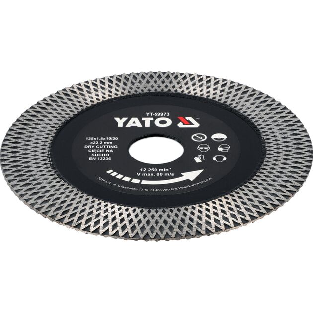 Диск відрізний алмазний по гресу і кераміці YATO Ø= 125/22.2x 1.8 мм, сухий різ [10/100], фото  | SNABZHENIE.com.ua