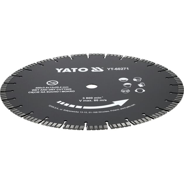 Диск відрізний сегментний алмазний по бетону YATO Ø= 400/25,4x3.4 мм, в мокрому і сухому режимі [10], фото  | SNABZHENIE.com.ua