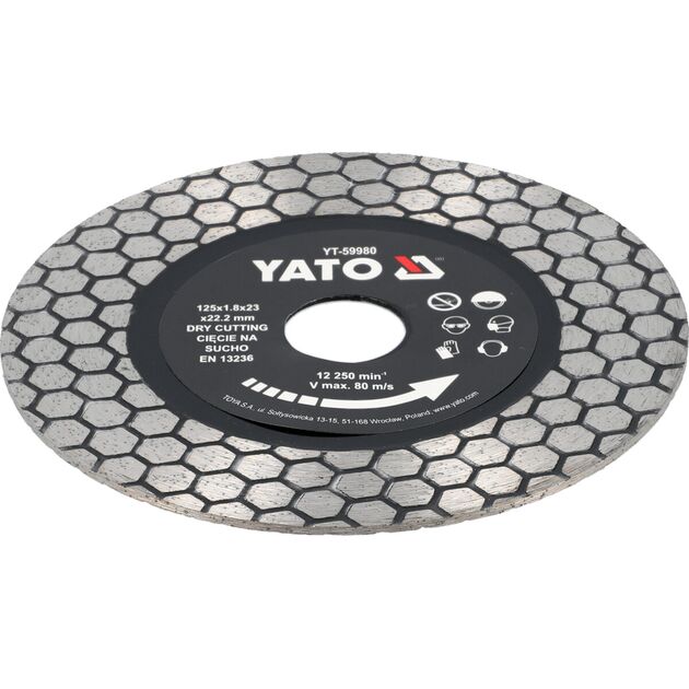 Диск відрізний алмазний по фарфору і граніту YATO Ø= 125/22.2x 1.8 мм, сухий різ [10/100], фото  | SNABZHENIE.com.ua