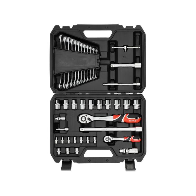 Набір насадок торцевих, викруткових і ключів YATO квадрат 1/4", 1/2" з прикладними інструм-ми 41 шт., фото  | SNABZHENIE.com.ua