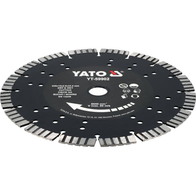 Диск відрізний алмазний по залізобетону і камінню YATO Ø=230/22.2х 2.8 мм, в мокрому і сухому режимі, фото  | SNABZHENIE.com.ua