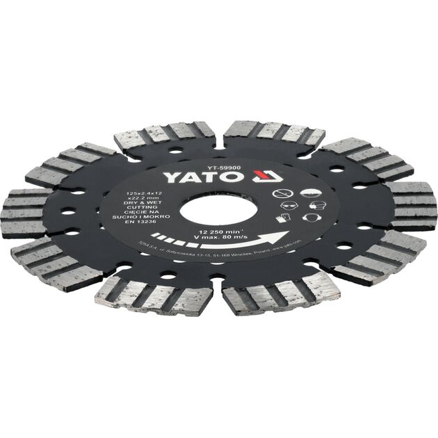 Диск відрізний алмазний по залізобетону і камінню YATO Ø=125/22.2х2 мм, в мокрому і сухому режимі, фото  | SNABZHENIE.com.ua