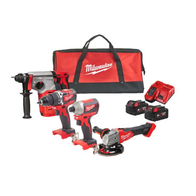 Набор инструментов аккумуляторных MILWAUKEE M18 FPP4R-502B (ЗУ, 2Х5Ач, сумка), фото  | SNABZHENIE.com.ua