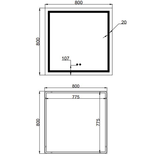 Зеркало Qtap Mideya (MI1) 800x800 с LED-подсветкой Touch, с антизапотеванием, диммером, рег. яркости QT2078NCF808048477, фото , зображення 2 | SNABZHENIE.com.ua