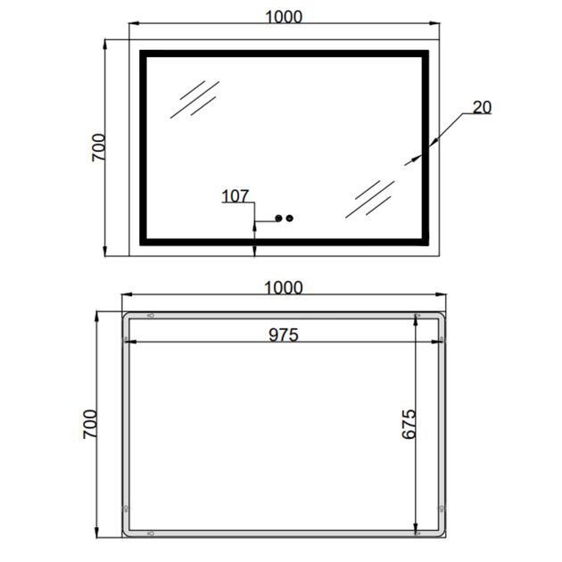 Зеркало Qtap Mideya (MI1) 1000х700 с LED-подсветкой Touch, с антизапотеванием, диммером, рег. яркости QT2078NCF10070, фото , зображення 2 | SNABZHENIE.com.ua