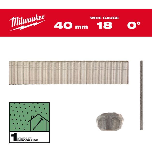 Гвозди оцинкованные + смола с Т-образной головкой MILWAUKEE, 18G/0°/40мм, (5000шт), фото  | SNABZHENIE.com.ua