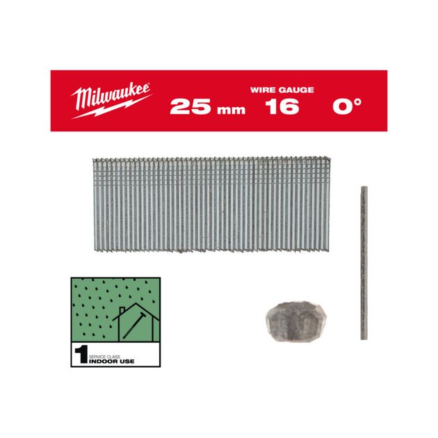 Гвозди оцинкованные с Т-образной головкой MILWAUKEE 16G/0°/25мм, (5000шт), фото  | SNABZHENIE.com.ua