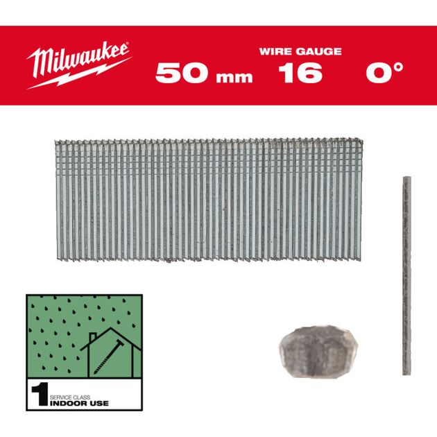 Гвозди оцинкованные с Т-образной головкой MILWAUKEE 16G/0°/50мм, (2500шт), фото  | SNABZHENIE.com.ua