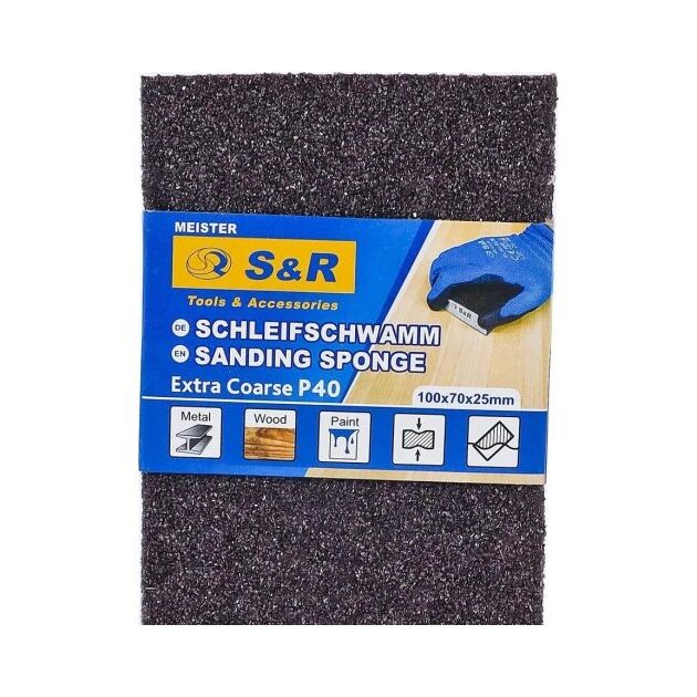 Губка шлифовальная S&R 100х70х25 мм зерно 40, фото , изображение 2 | SNABZHENIE.com.ua