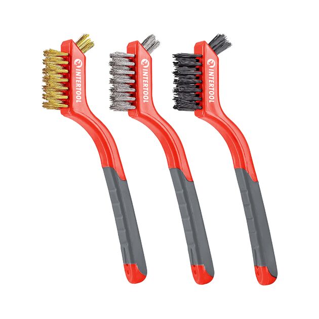 Набір щіток ручних, 180 мм, 3 од. (сталь, латунь, нейлон), прогумовані ручки, фото  | SNABZHENIE.com.ua