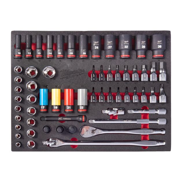 Ложемент с головками ударными и хромированными MILWAUKEE, (60шт) (45х536х417мм) для тележек, фото  | SNABZHENIE.com.ua