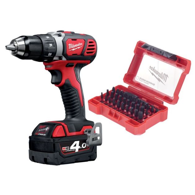 Дрель-шуруповерт аккумуляторная MILWAUKEE M18 BDD-402CA (ЗУ, 2х4Ач, кейс, набор бит 32шт), фото  | SNABZHENIE.com.ua