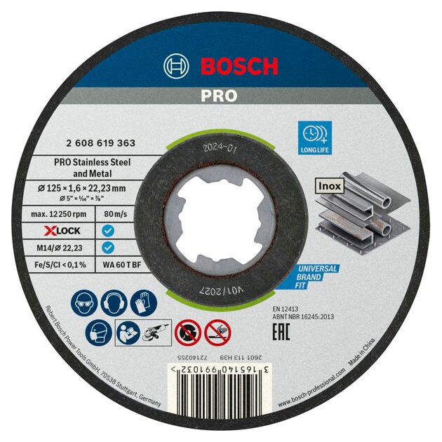 Диск відрізний Bosch Professional X-LOCK Inox по нержавіючій сталі 125x1.6x22.23мм, 10шт, фото , зображення 2 | SNABZHENIE.com.ua