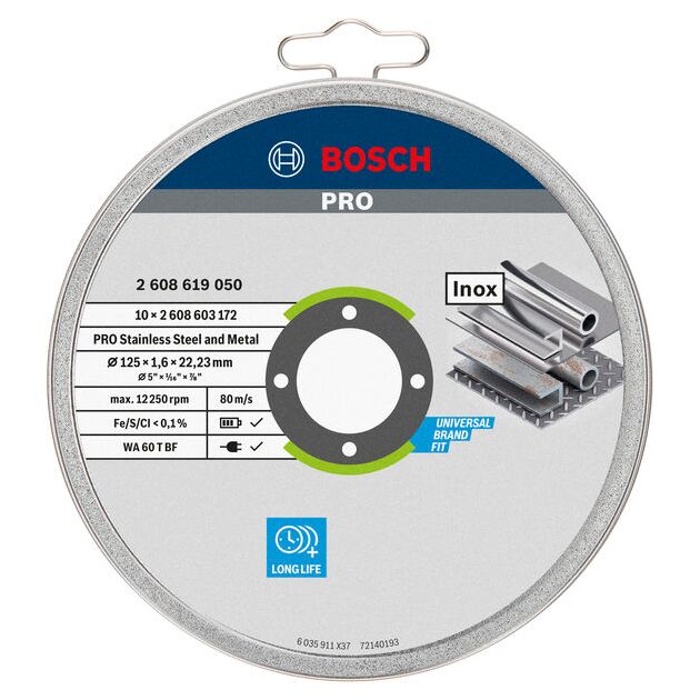 Диск відрізний Bosch Professional Stand по нержавіючій сталі 125x1.6x22.23мм, 10шт, фото , зображення 3 | SNABZHENIE.com.ua