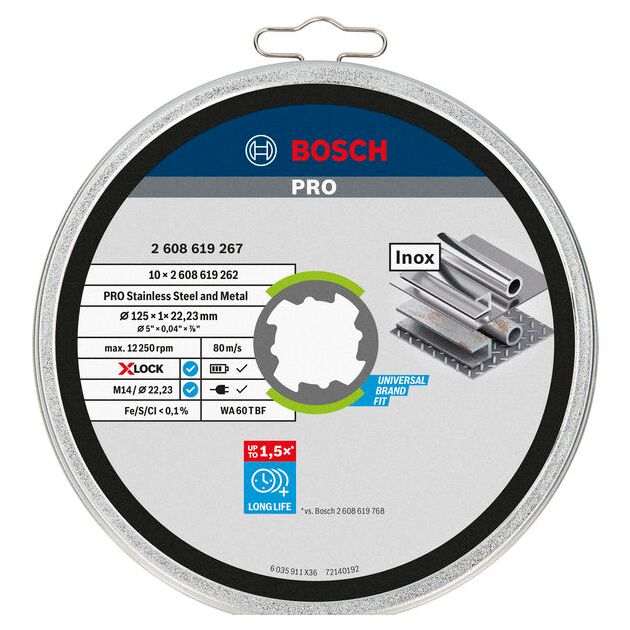 Диск відрізний Bosch Professional X-LOCK по нержавіючій сталі 125x1x22.23мм, 10шт, фото , изображение 3 | SNABZHENIE.com.ua