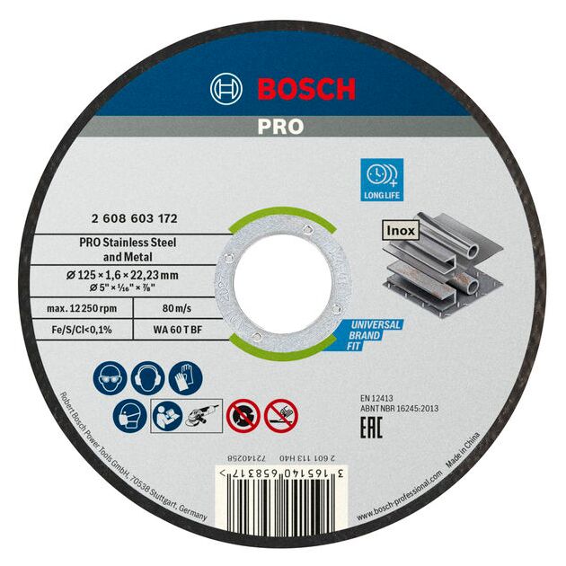 Диск відрізний Bosch Professional Stand по нержавіючій сталі 125x1.6x22.23мм, 10шт, фото  | SNABZHENIE.com.ua