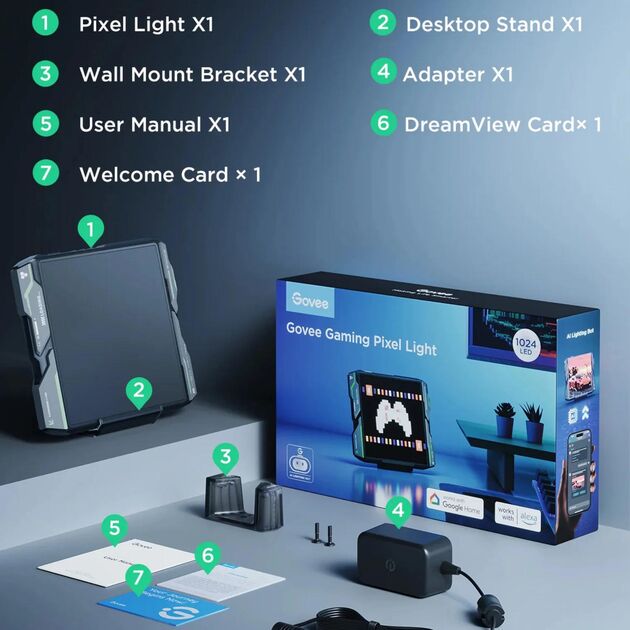 Піксельний єкран Govee H8630 LED Gaming Pixel Light 32x32 Pixels, RGBIC, WI-FI/Bluetooth, сірий, фото , изображение 4 | SNABZHENIE.com.ua