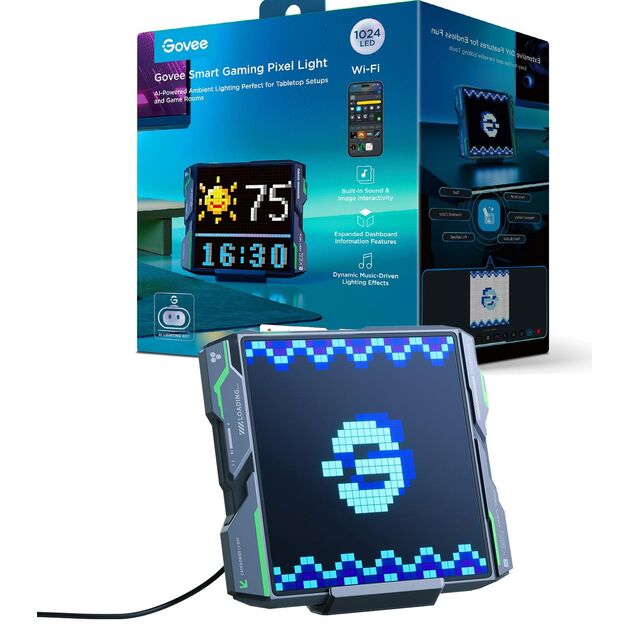 Піксельний єкран Govee H8630 LED Gaming Pixel Light 32x32 Pixels, RGBIC, WI-FI/Bluetooth, сірий, фото  | SNABZHENIE.com.ua