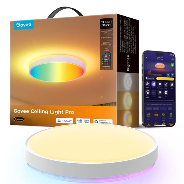Потолочний світильник Govee 38cm Smart Ceiling Light Pro, RGBICWW, WI-FI/Bluetooth, білий, фото , изображение 2 | SNABZHENIE.com.ua