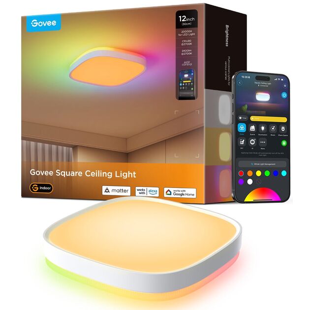 Потолочний світильник Govee H60A4 30cm Smart Square Ceiling Light, RGBWW + RGBIC, WI-FI/Bluetooth, білий, фото  | SNABZHENIE.com.ua