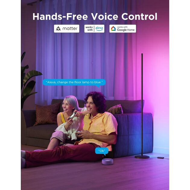 Торшер розумний Govee H8076 Govee Floor Lamp lite, 1000Lm, RGBWW+RGBIC+WW, WI-FI/Bluetooth, чорний, фото , изображение 9 | SNABZHENIE.com.ua