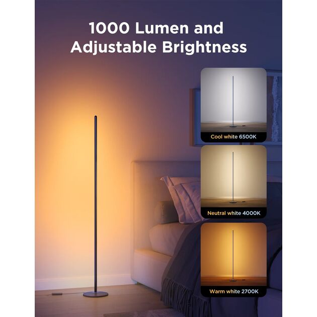 Торшер розумний Govee H8076 Govee Floor Lamp lite, 1000Lm, RGBWW+RGBIC+WW, WI-FI/Bluetooth, чорний, фото , изображение 5 | SNABZHENIE.com.ua