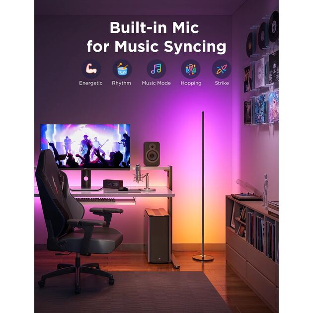 Торшер розумний Govee H8076 Govee Floor Lamp lite, 1000Lm, RGBWW+RGBIC+WW, WI-FI/Bluetooth, чорний, фото , изображение 4 | SNABZHENIE.com.ua